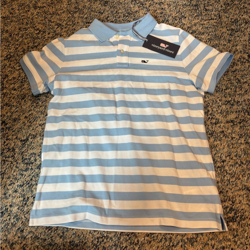 Vineyard Vines Blue and White Striped Polo Shirt